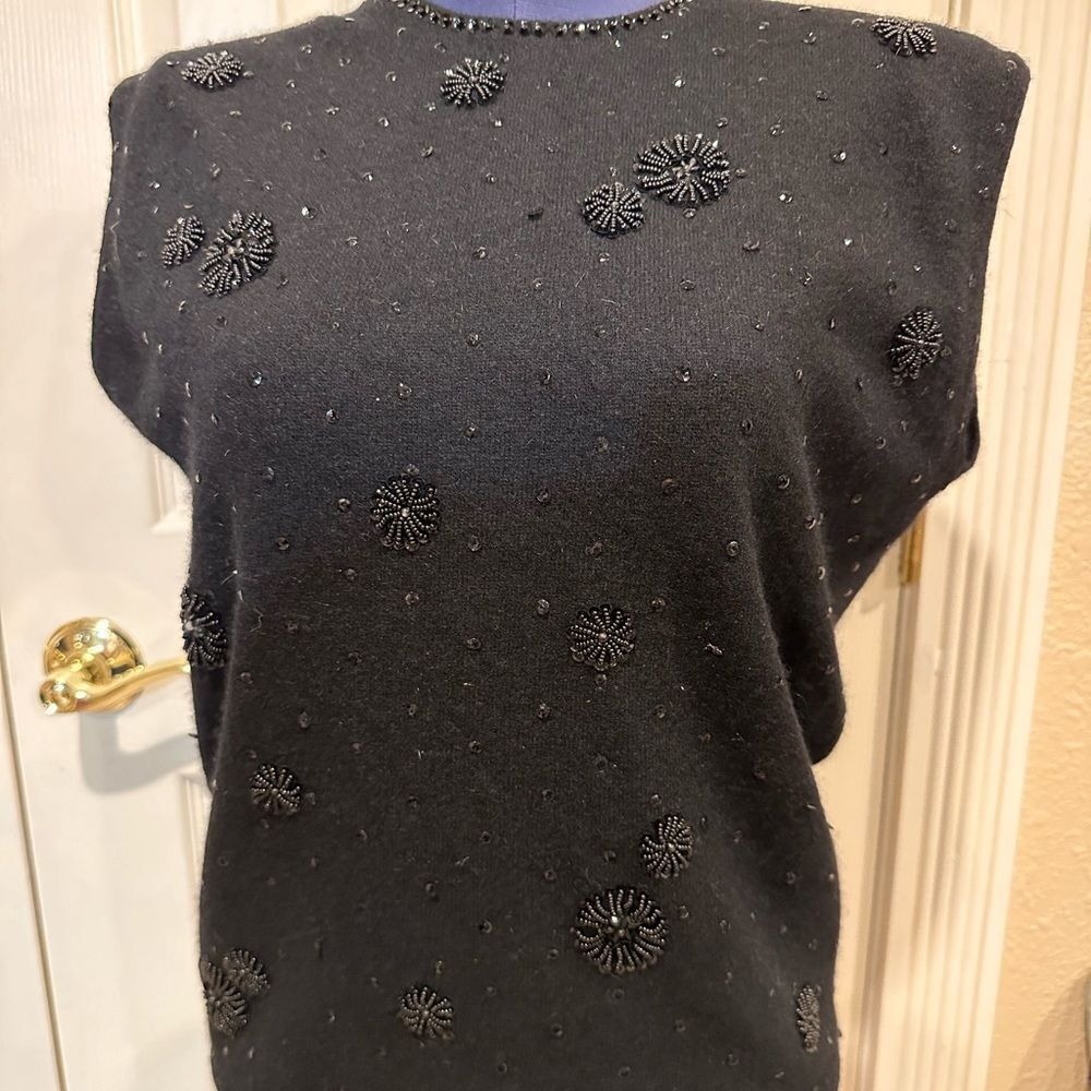 Women's Vintage Sweater Medium 38 Dragon House Black Wool-Blend Beaded Mcm